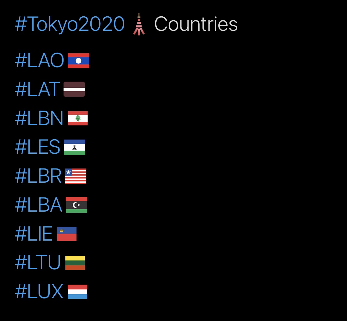 Tokyo 2020 Olympics Hashtags, L
