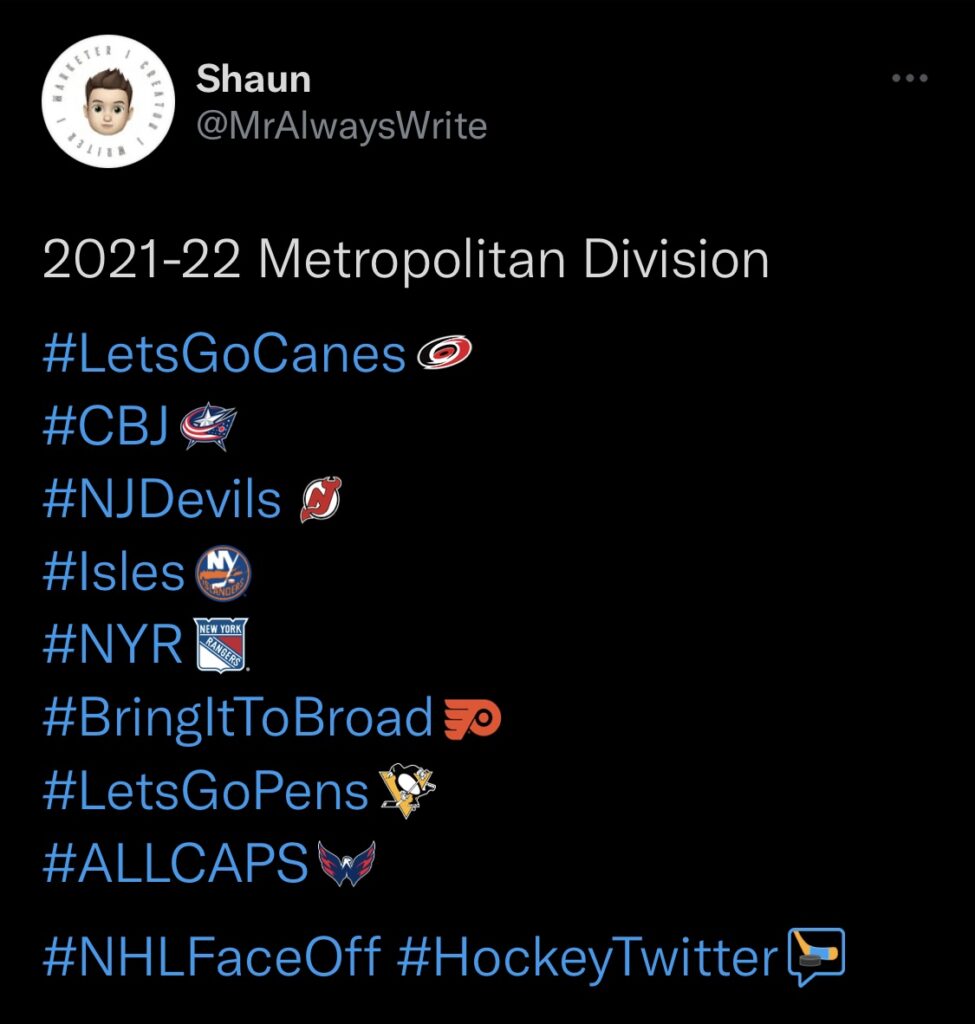 Mr. Always Write, NHL Twitter Hashtags